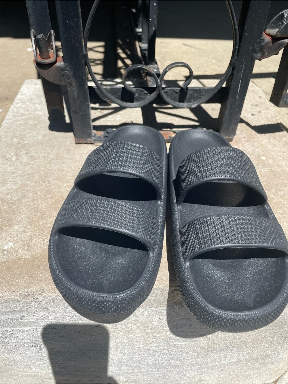 PINK Victoria's Secret Black Double-Strap Slide Sandals